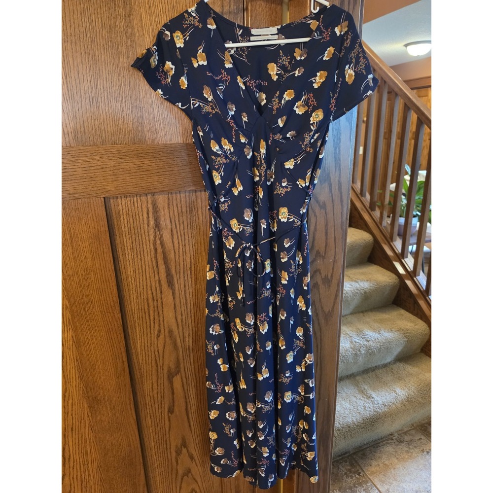 Urban Outfitters Lindsey Floral Maxi Dress Womens Size Medium Navy Blue 90's - Picture 2 of 8